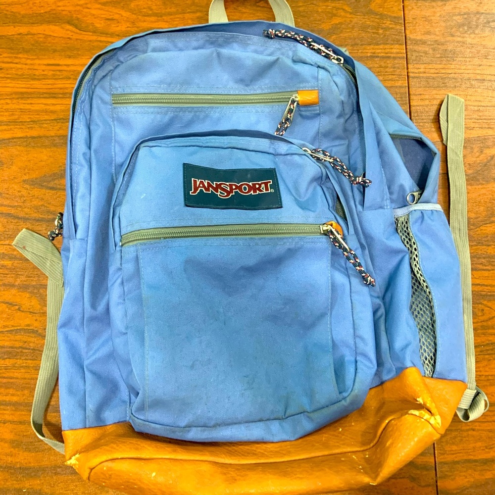 Unisex Jansport Light Blue Leather Bottom Backpack Gem